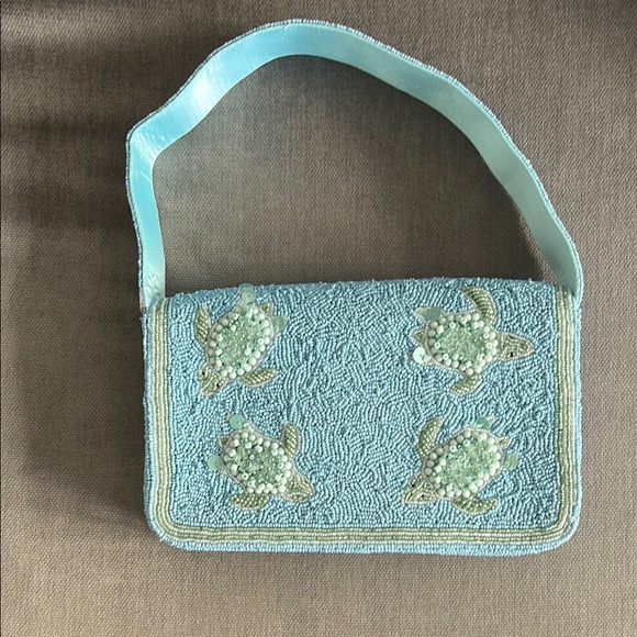 Beaded Sea Turtle Design Aqua Bag - Picture 2 of 5